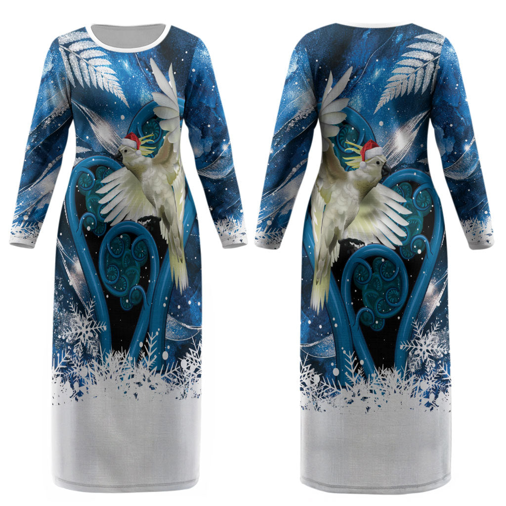 Sulphur-crested Cockatoo New Zealand Christmas In July Couples Matching Long Sleeve Bodycon Dress and Long Sleeve Button Shirt NZ Aroha Koru Fern Marble Vibes LT14 - Polynesian Pride