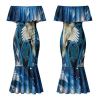 Sulphur-crested Cockatoo New Zealand Christmas In July Couples Matching Mermaid Dress and Long Sleeve Button Shirt NZ Aroha Koru Fern Marble Vibes LT14 - Polynesian Pride