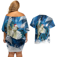 Sulphur-crested Cockatoo New Zealand Christmas In July Couples Matching Off Shoulder Short Dress and Hawaiian Shirt NZ Aroha Koru Fern Marble Vibes