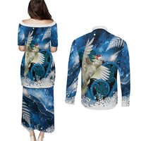 Sulphur-crested Cockatoo New Zealand Christmas In July Couples Matching Puletasi and Long Sleeve Button Shirt NZ Aroha Koru Fern Marble Vibes