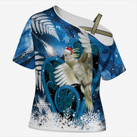 Sulphur-crested Cockatoo New Zealand Christmas In July Cross Shoulder Shirt NZ Aroha Koru Fern Marble Vibes