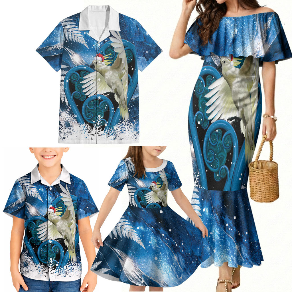 Sulphur-crested Cockatoo New Zealand Christmas In July Family Matching Mermaid Dress and Hawaiian Shirt NZ Aroha Koru Fern Marble Vibes LT14 - Polynesian Pride