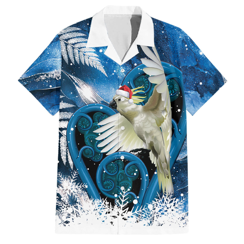 Sulphur-crested Cockatoo New Zealand Christmas In July Family Matching Mermaid Dress and Hawaiian Shirt NZ Aroha Koru Fern Marble Vibes