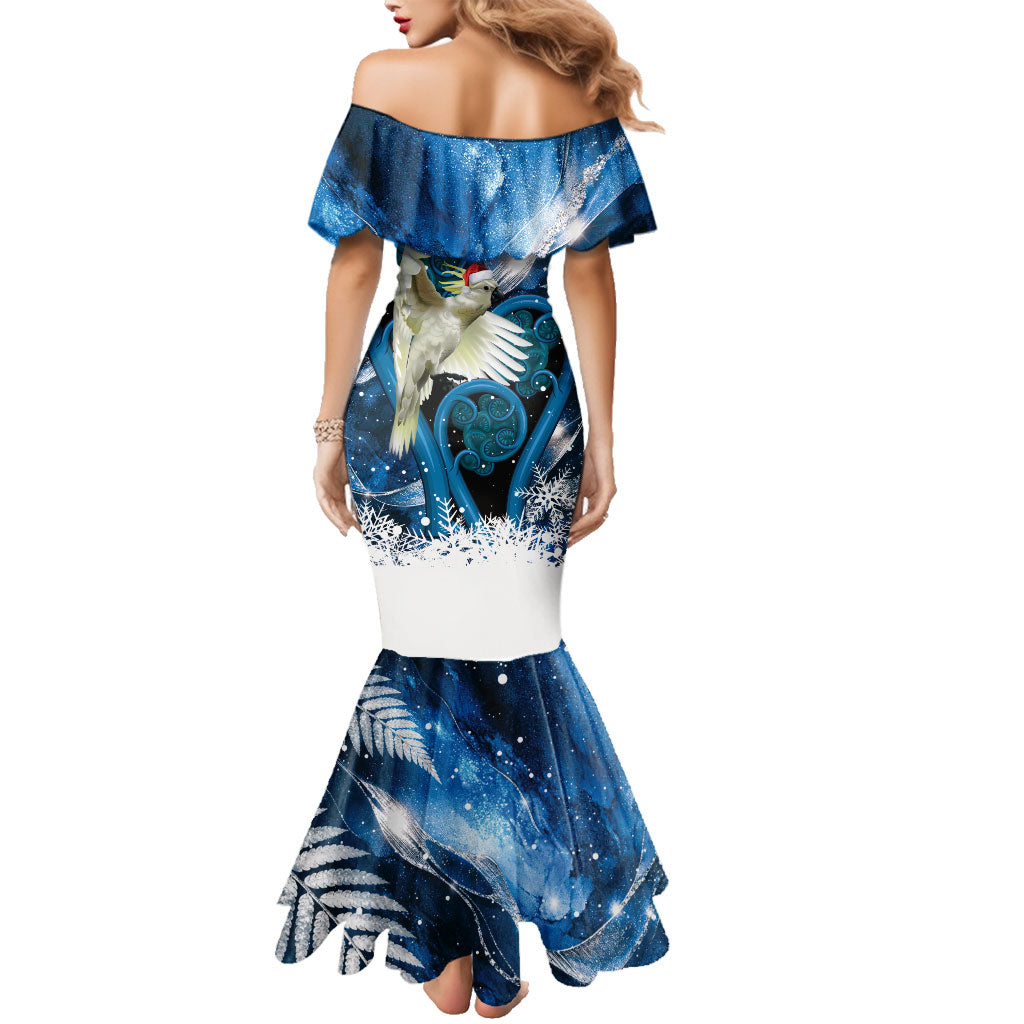 Sulphur-crested Cockatoo New Zealand Christmas In July Family Matching Mermaid Dress and Hawaiian Shirt NZ Aroha Koru Fern Marble Vibes