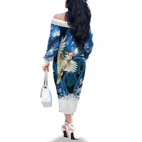 Sulphur-crested Cockatoo New Zealand Christmas In July Family Matching Off The Shoulder Long Sleeve Dress and Hawaiian Shirt NZ Aroha Koru Fern Marble Vibes