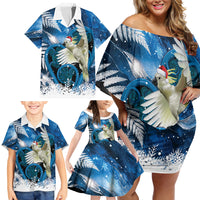 Sulphur-crested Cockatoo New Zealand Christmas In July Family Matching Off Shoulder Short Dress and Hawaiian Shirt NZ Aroha Koru Fern Marble Vibes