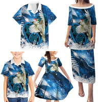Sulphur-crested Cockatoo New Zealand Christmas In July Family Matching Puletasi and Hawaiian Shirt NZ Aroha Koru Fern Marble Vibes