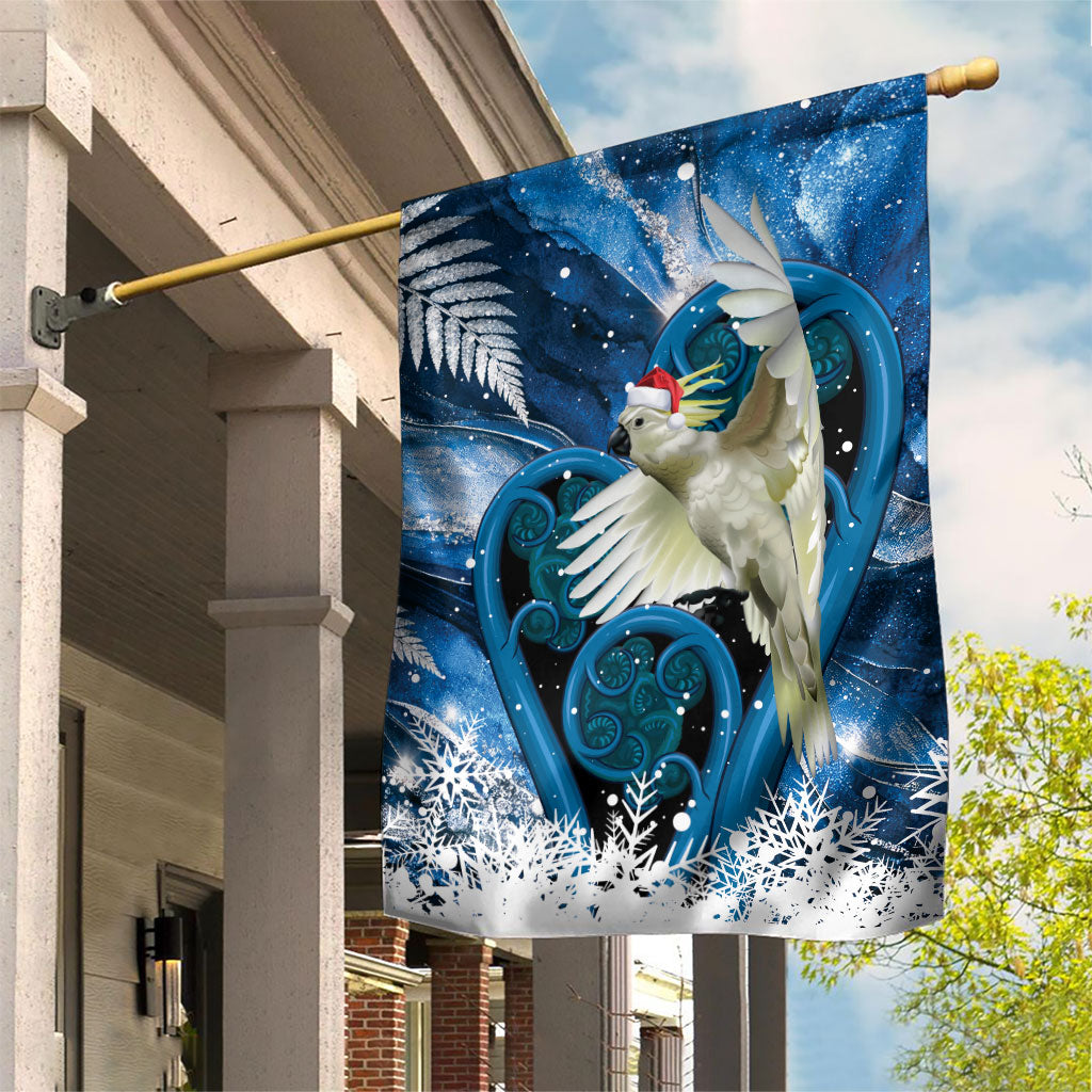 Sulphur-crested Cockatoo New Zealand Christmas In July Garden Flag NZ Aroha Koru Fern Marble Vibes