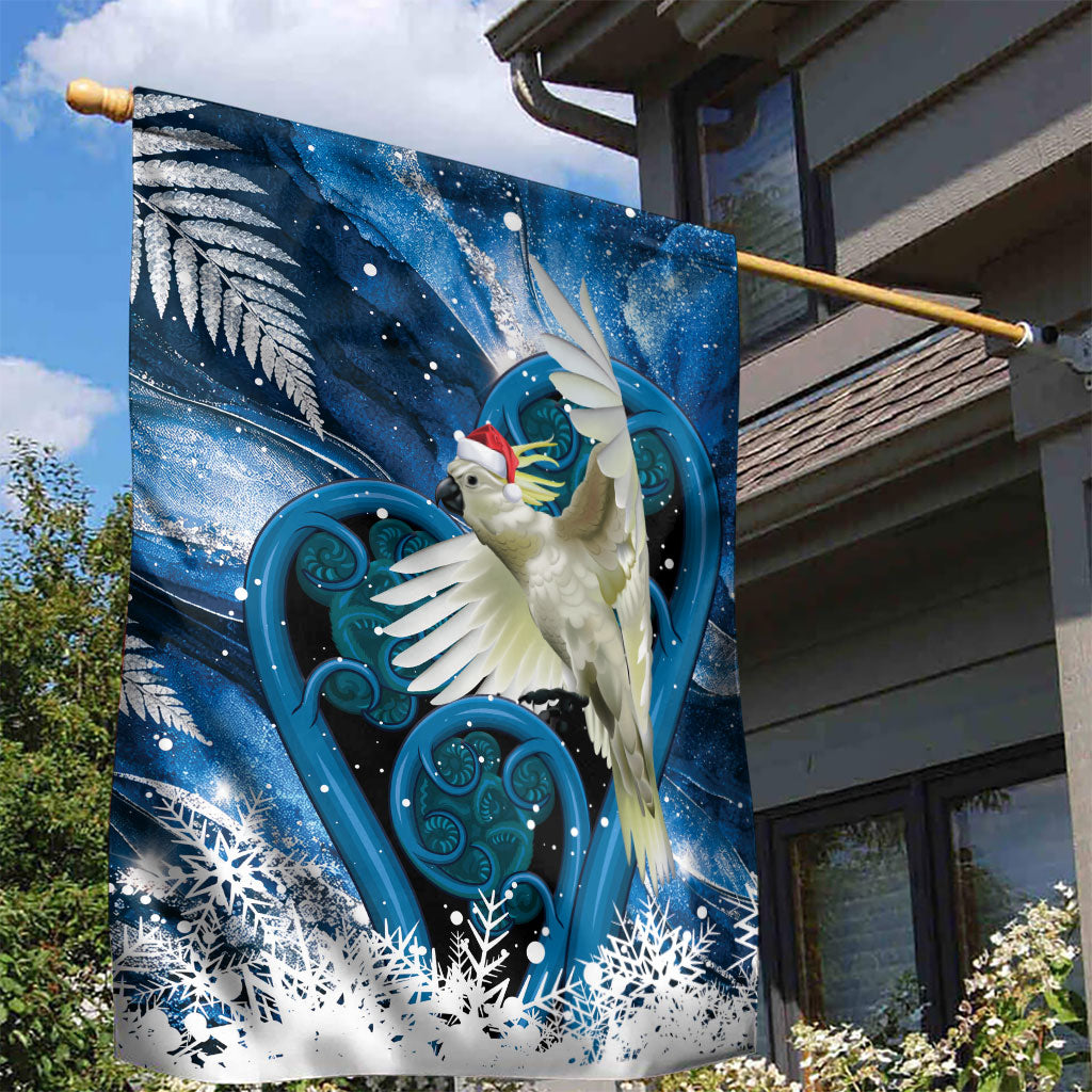 Sulphur-crested Cockatoo New Zealand Christmas In July Garden Flag NZ Aroha Koru Fern Marble Vibes