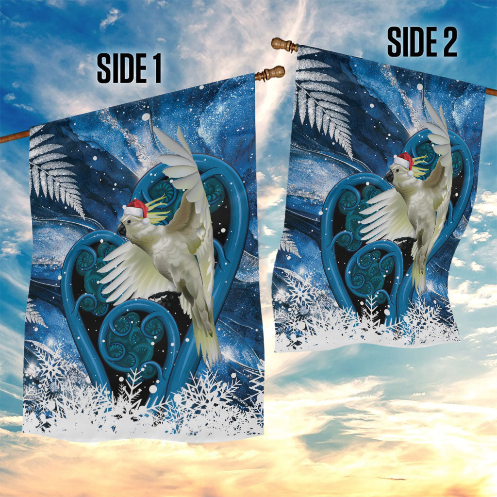 Sulphur-crested Cockatoo New Zealand Christmas In July Garden Flag NZ Aroha Koru Fern Marble Vibes