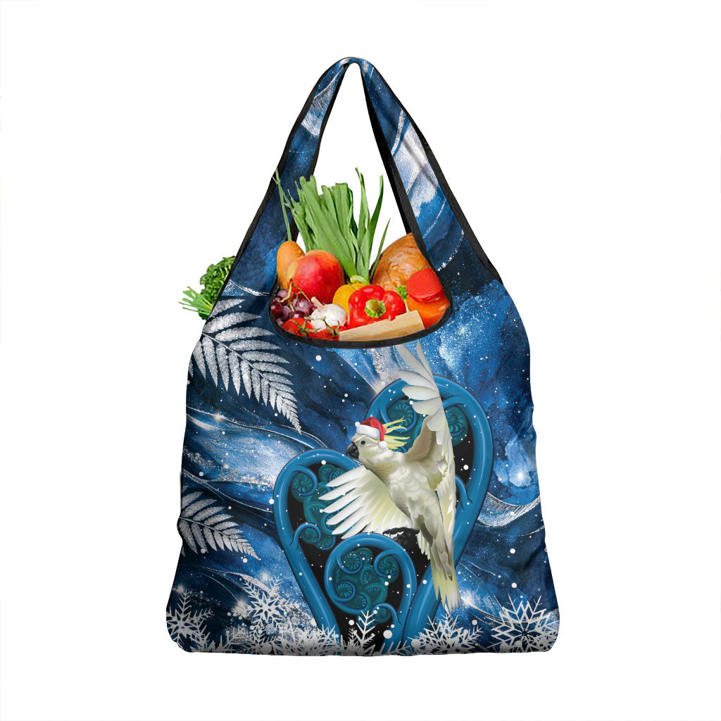 Sulphur-crested Cockatoo New Zealand Christmas In July Grocery Bag NZ Aroha Koru Fern Marble Vibes