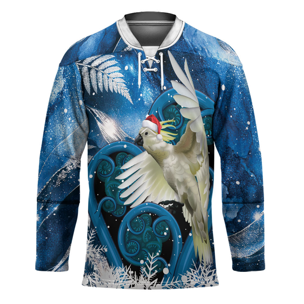 Sulphur-crested Cockatoo New Zealand Christmas In July Hockey Jersey NZ Aroha Koru Fern Marble Vibes