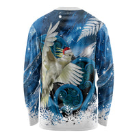 Sulphur-crested Cockatoo New Zealand Christmas In July Long Sleeve Shirt NZ Aroha Koru Fern Marble Vibes