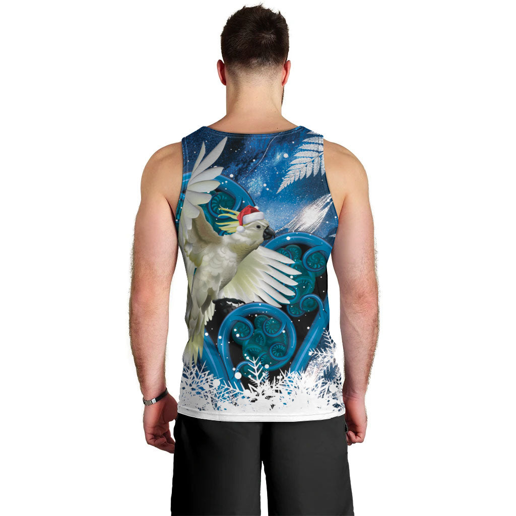 Sulphur-crested Cockatoo New Zealand Christmas In July Men Tank Top NZ Aroha Koru Fern Marble Vibes