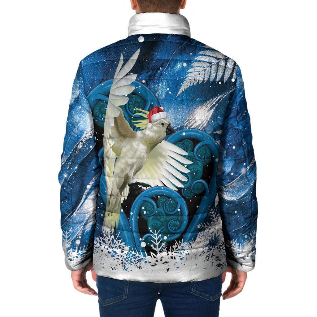 Sulphur-crested Cockatoo New Zealand Christmas In July Padded Jacket NZ Aroha Koru Fern Marble Vibes
