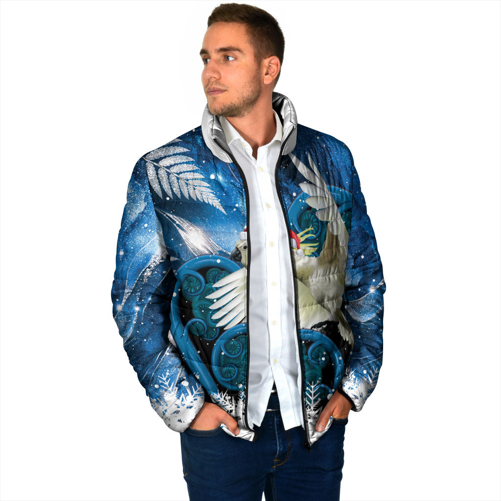 Sulphur-crested Cockatoo New Zealand Christmas In July Padded Jacket NZ Aroha Koru Fern Marble Vibes