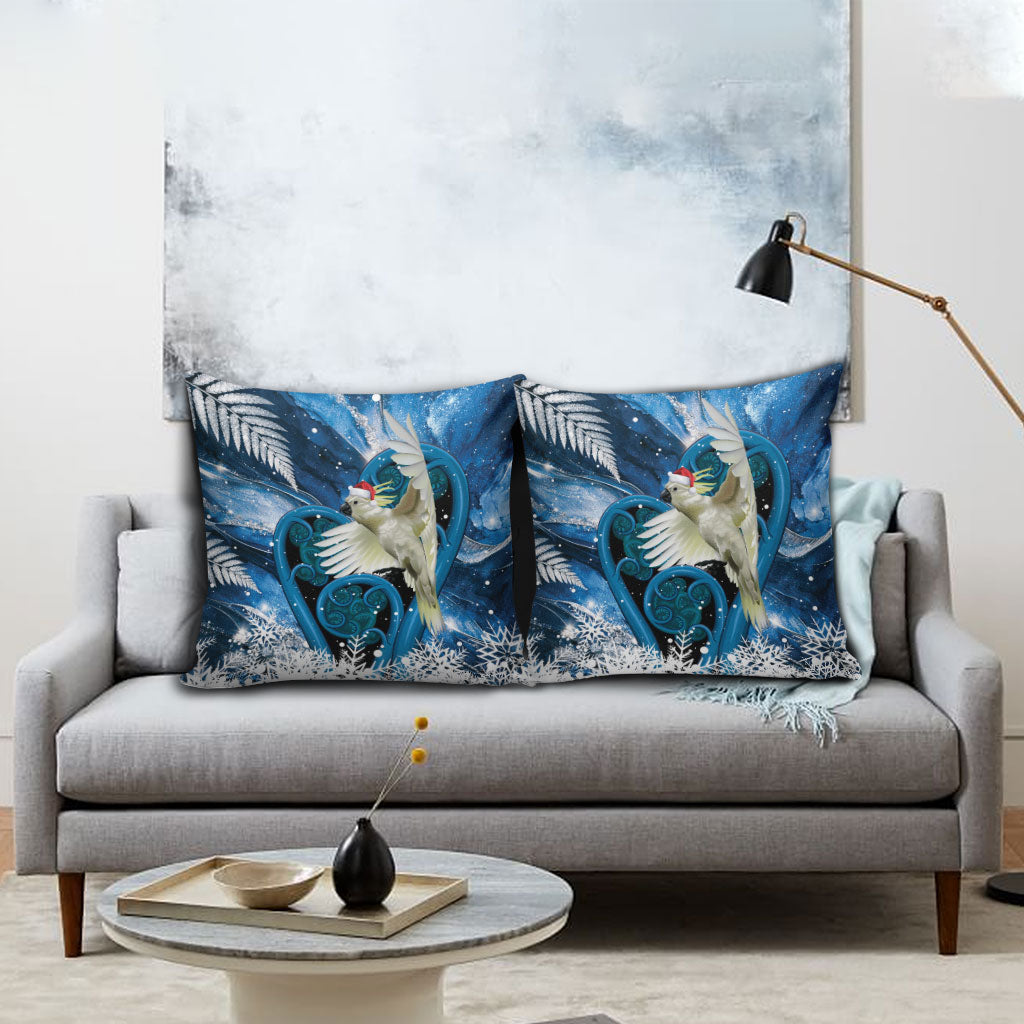 Sulphur-crested Cockatoo New Zealand Christmas In July Pillow Cover NZ Aroha Koru Fern Marble Vibes