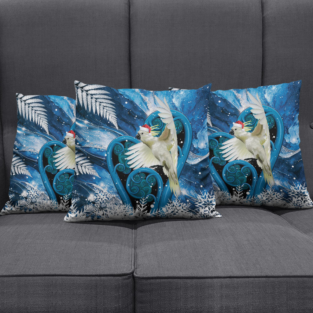 Sulphur-crested Cockatoo New Zealand Christmas In July Pillow Cover NZ Aroha Koru Fern Marble Vibes