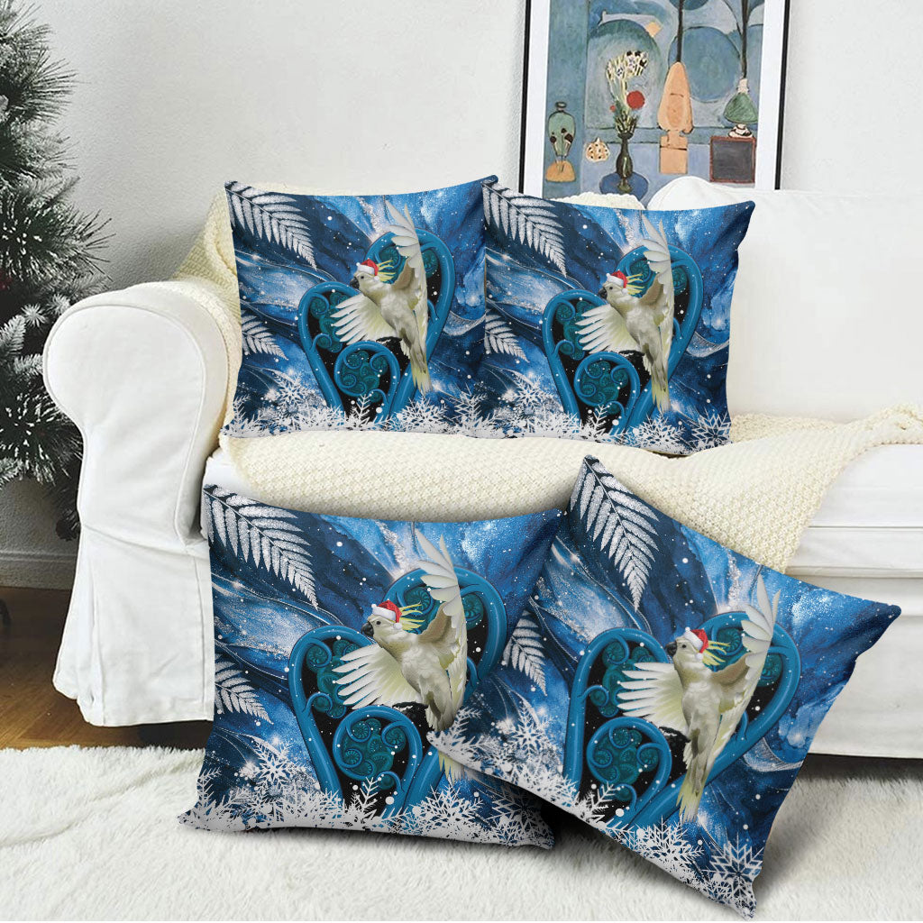 Sulphur-crested Cockatoo New Zealand Christmas In July Pillow Cover NZ Aroha Koru Fern Marble Vibes