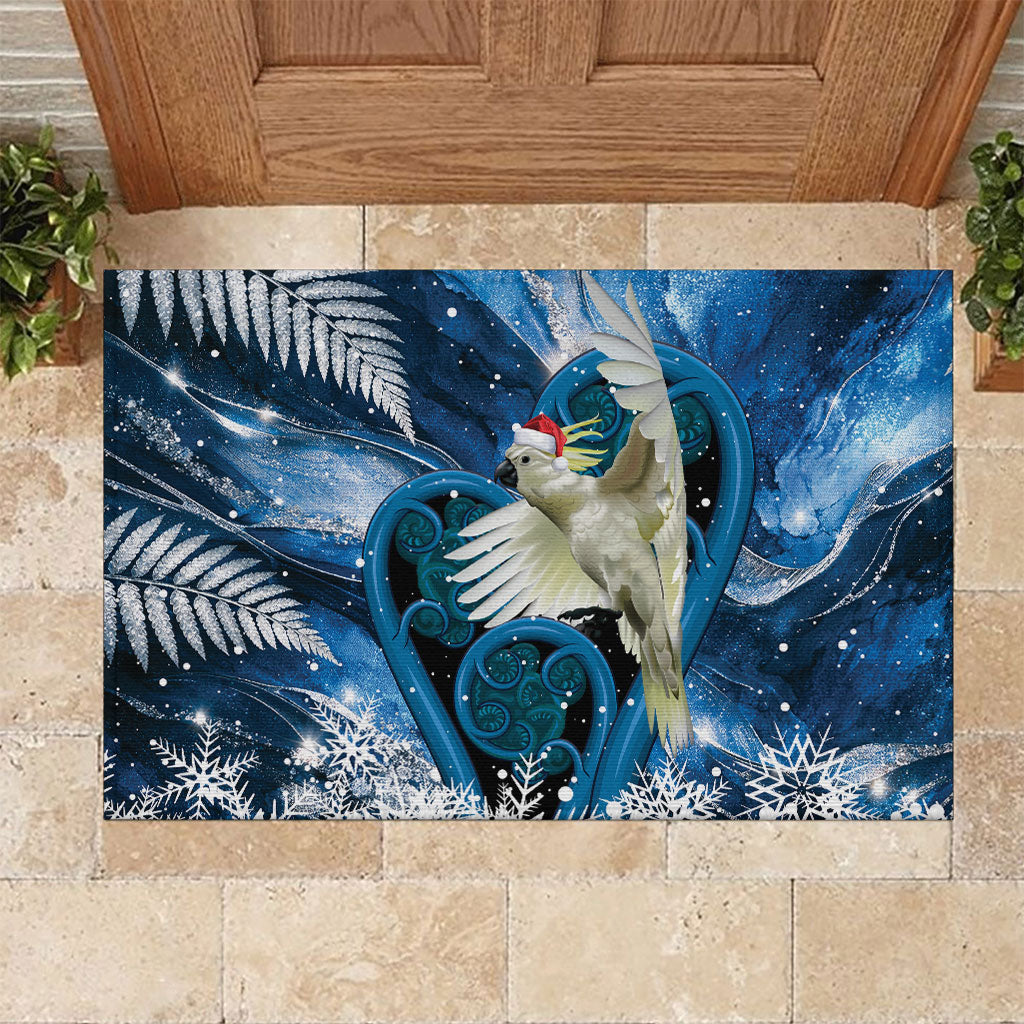 Sulphur-crested Cockatoo New Zealand Christmas In July Rubber Doormat NZ Aroha Koru Fern Marble Vibes