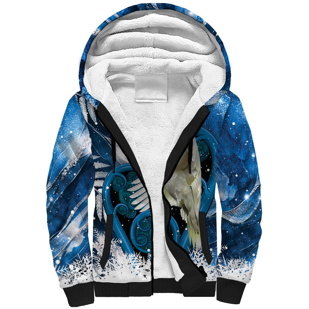 Sulphur-crested Cockatoo New Zealand Christmas In July Sherpa Hoodie NZ Aroha Koru Fern Marble Vibes