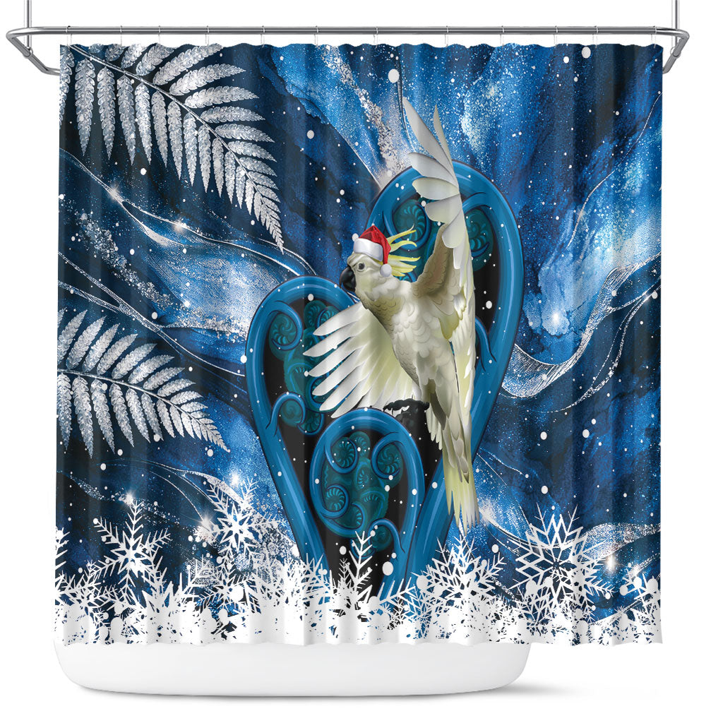 Sulphur-crested Cockatoo New Zealand Christmas In July Shower Curtain NZ Aroha Koru Fern Marble Vibes