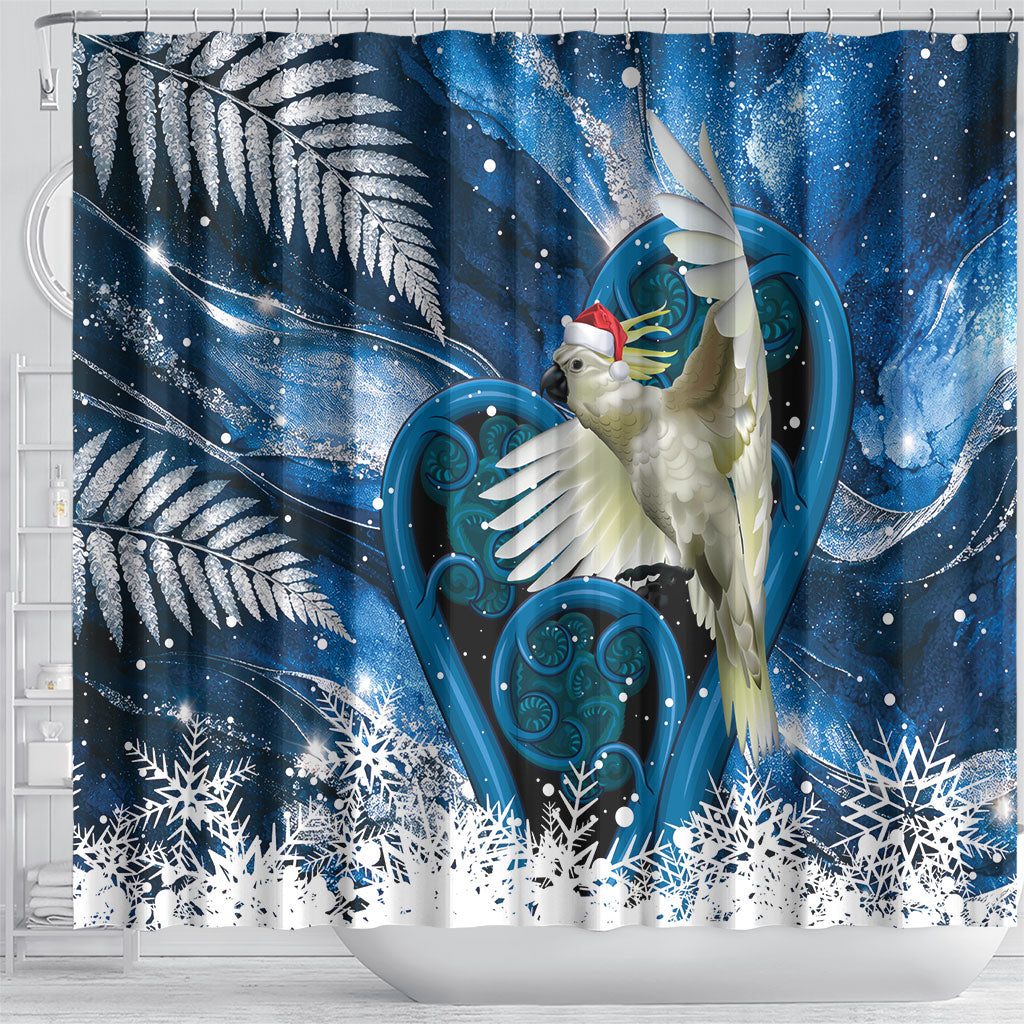 Sulphur-crested Cockatoo New Zealand Christmas In July Shower Curtain NZ Aroha Koru Fern Marble Vibes