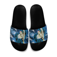 Sulphur-crested Cockatoo New Zealand Christmas In July Slide Sandals NZ Aroha Koru Fern Marble Vibes