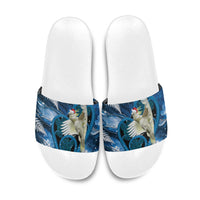 Sulphur-crested Cockatoo New Zealand Christmas In July Slide Sandals NZ Aroha Koru Fern Marble Vibes