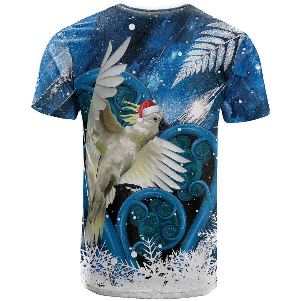 Sulphur-crested Cockatoo New Zealand Christmas In July T Shirt NZ Aroha Koru Fern Marble Vibes