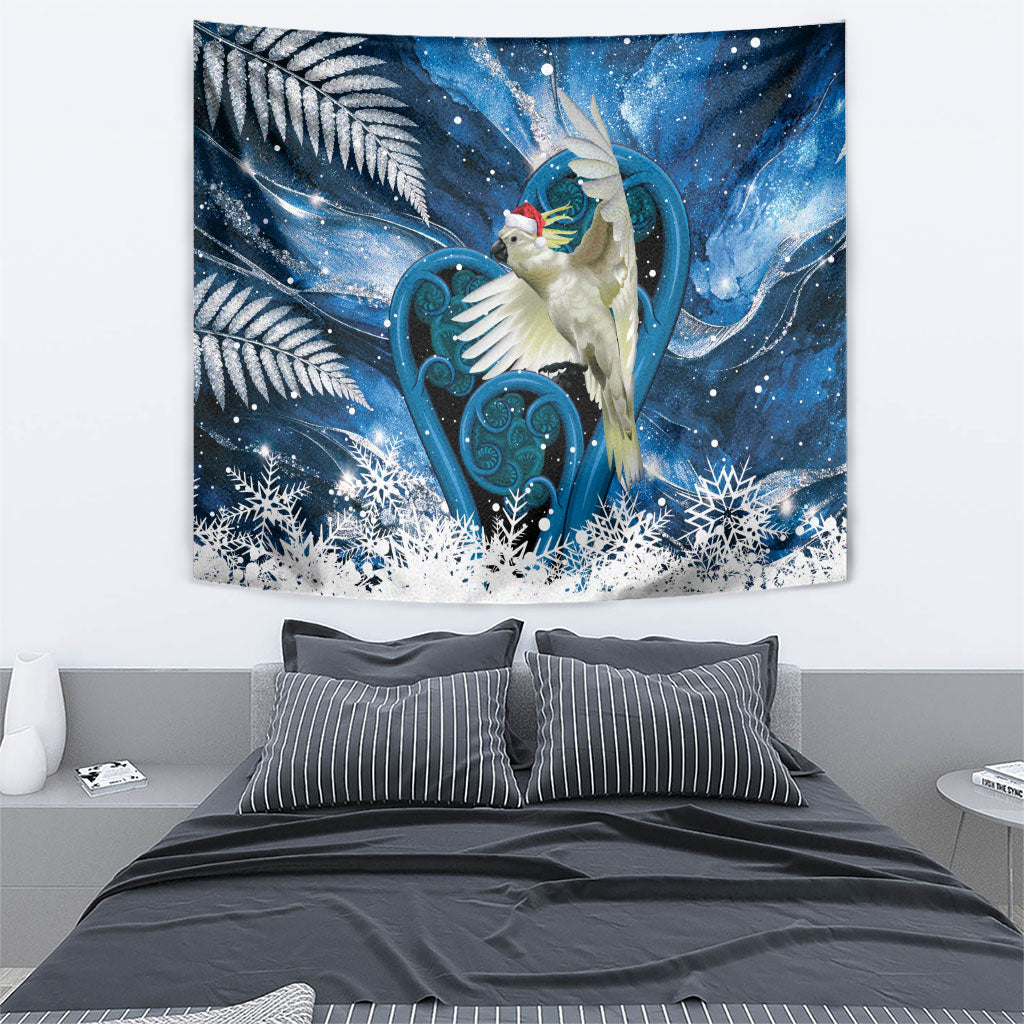 Sulphur-crested Cockatoo New Zealand Christmas In July Tapestry NZ Aroha Koru Fern Marble Vibes