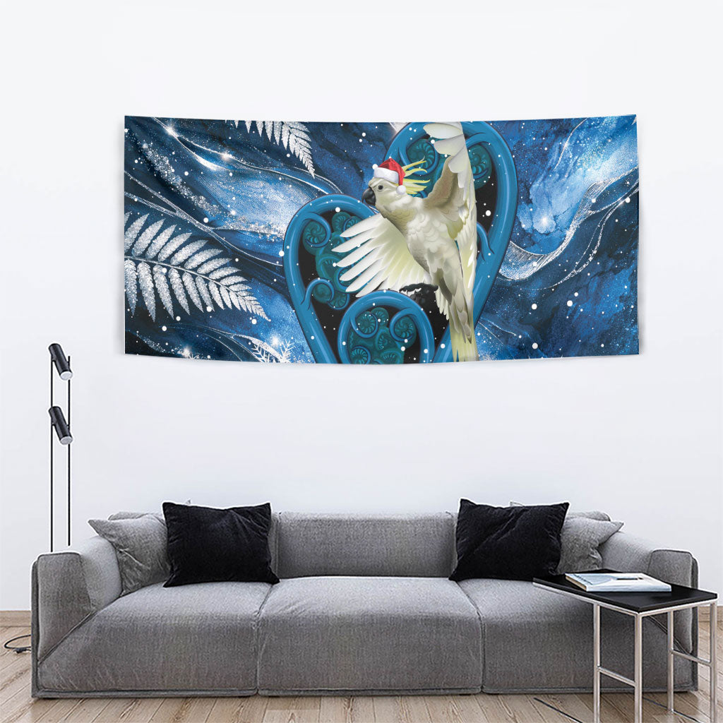 Sulphur-crested Cockatoo New Zealand Christmas In July Tapestry NZ Aroha Koru Fern Marble Vibes