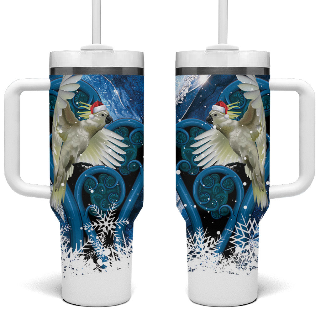 Sulphur-crested Cockatoo New Zealand Christmas In July Tumbler With Handle NZ Aroha Koru Fern Marble Vibes