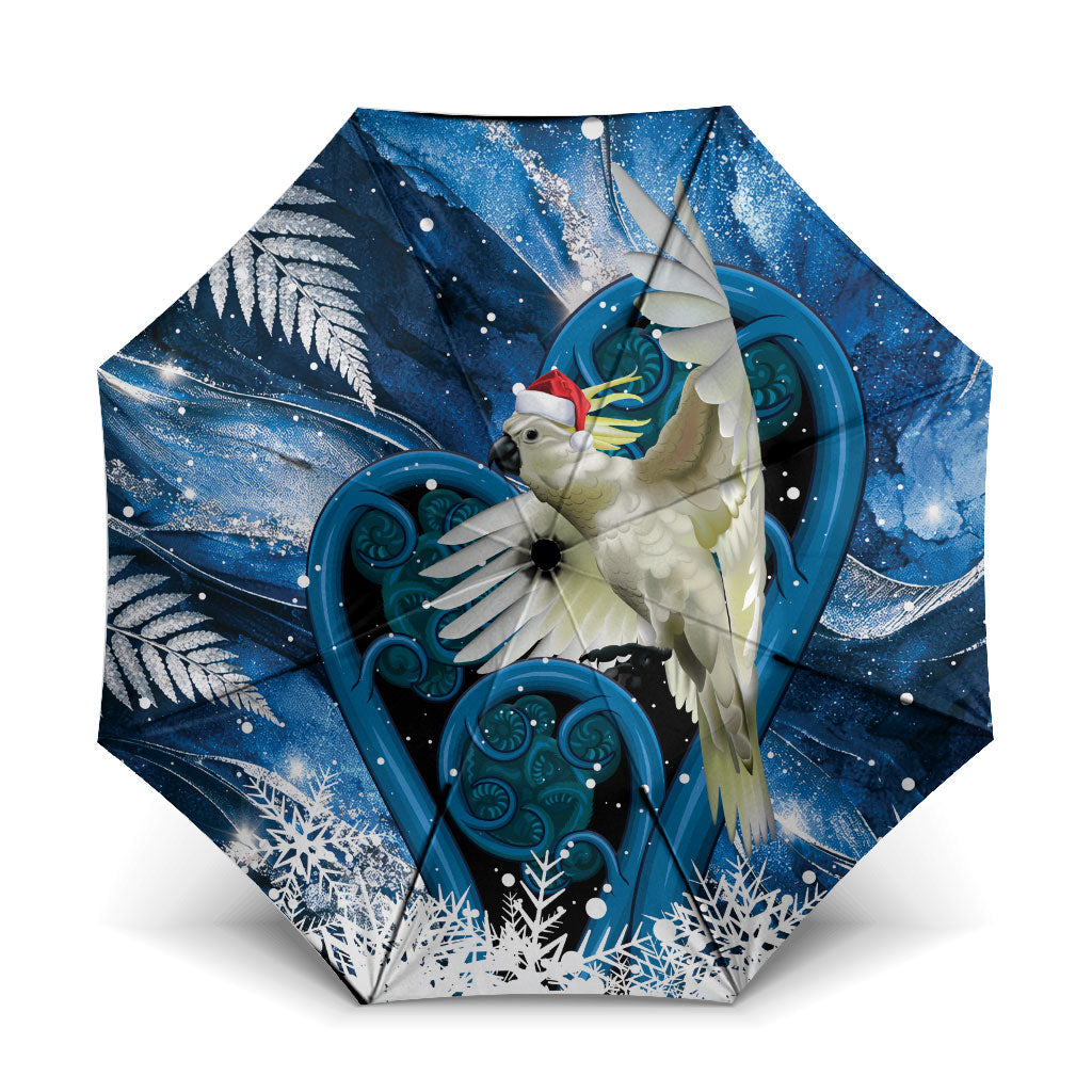 Sulphur-crested Cockatoo New Zealand Christmas In July Umbrella NZ Aroha Koru Fern Marble Vibes