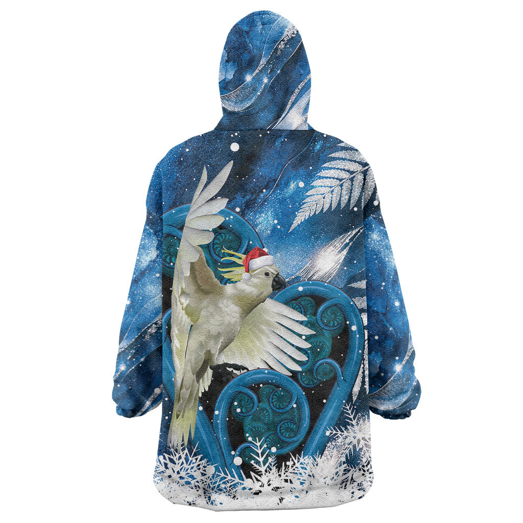 Sulphur-crested Cockatoo New Zealand Christmas In July Wearable Blanket Hoodie NZ Aroha Koru Fern Marble Vibes