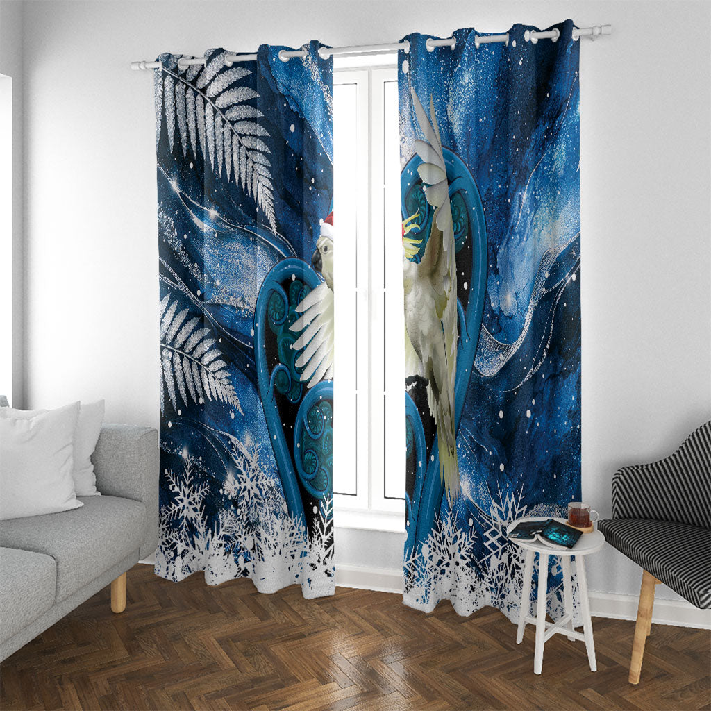 Sulphur-crested Cockatoo New Zealand Christmas In July Window Curtain NZ Aroha Koru Fern Marble Vibes