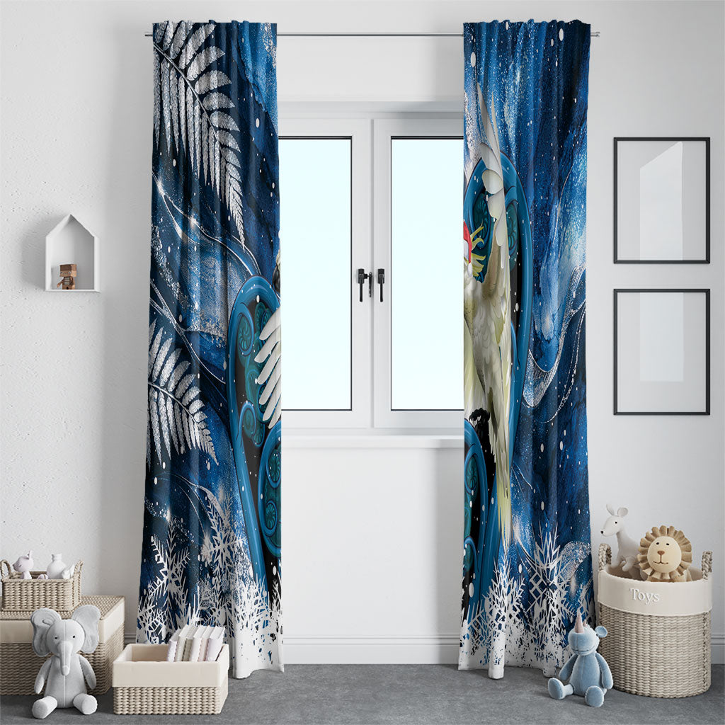 Sulphur-crested Cockatoo New Zealand Christmas In July Window Curtain NZ Aroha Koru Fern Marble Vibes