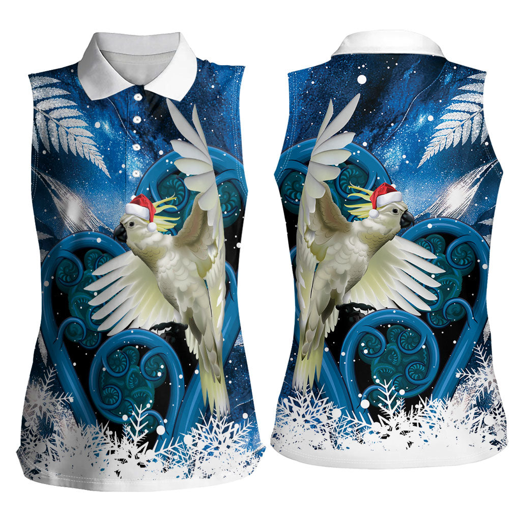 Sulphur-crested Cockatoo New Zealand Christmas In July Women Sleeveless Polo Shirt NZ Aroha Koru Fern Marble Vibes