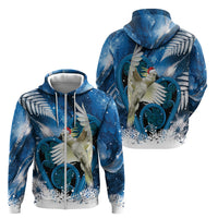 Sulphur-crested Cockatoo New Zealand Christmas In July Zip Hoodie NZ Aroha Koru Fern Marble Vibes