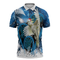 Sulphur-crested Cockatoo New Zealand Christmas In July Zipper Polo Shirt NZ Aroha Koru Fern Marble Vibes