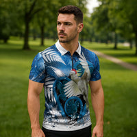 Sulphur-crested Cockatoo New Zealand Christmas In July Zipper Polo Shirt NZ Aroha Koru Fern Marble Vibes