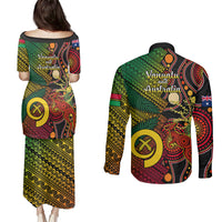 Vanuatu and Australia Couples Matching Puletasi Dress and Long Sleeve Button Shirts Vanuatuan Polynesian Mix Aussie Aboriginal Art LT14 - Polynesian Pride