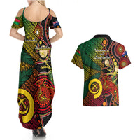 Vanuatu and Australia Couples Matching Summer Maxi Dress and Hawaiian Shirt Vanuatuan Polynesian Mix Aussie Aboriginal Art LT14 - Polynesian Pride