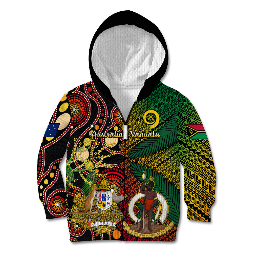 Vanuatu and Australia Kid Hoodie Vanuatuan Polynesian Mix Aussie Aboriginal Art LT14 Zip Hoodie Black - Polynesian Pride