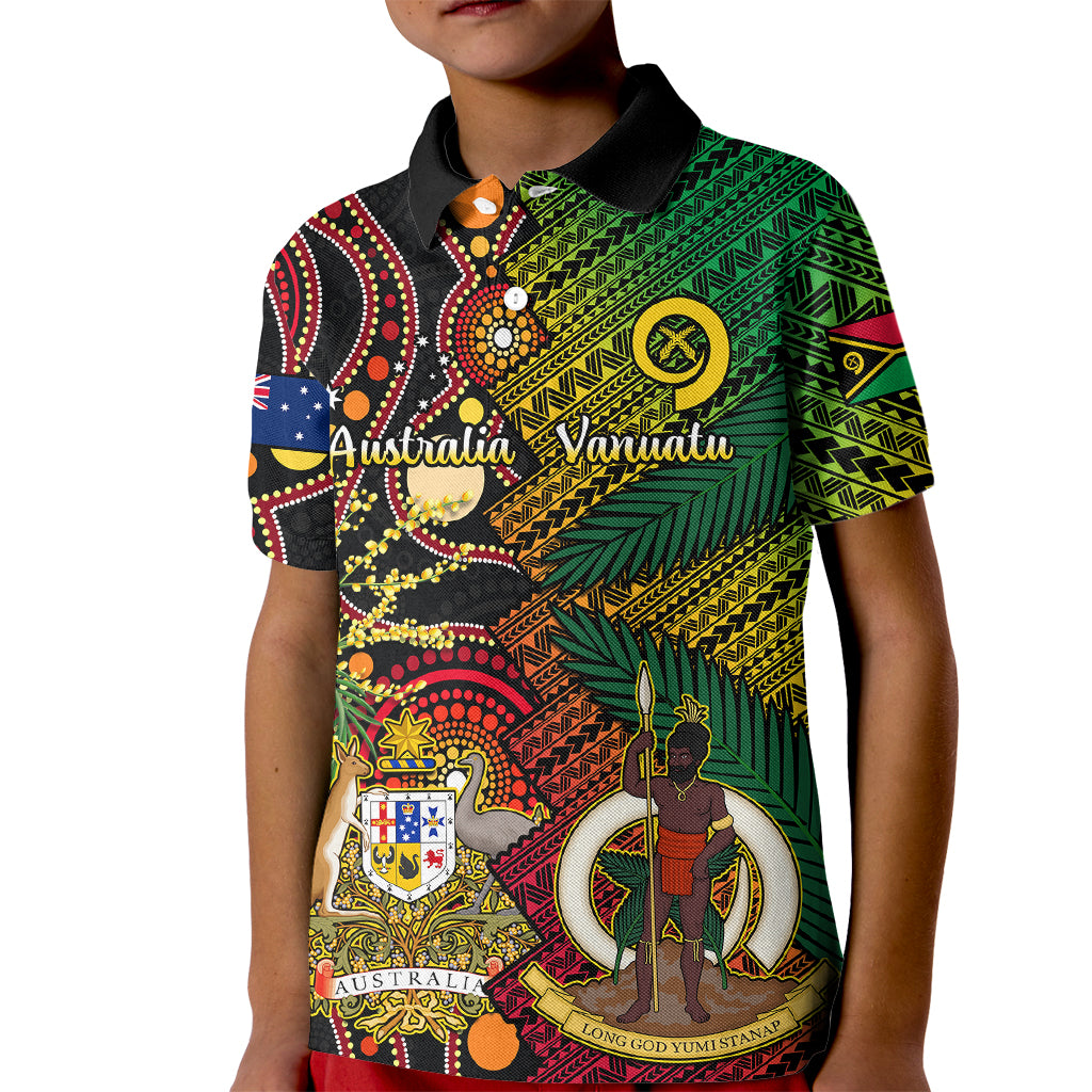 Vanuatu and Australia Kid Polo Shirt Vanuatuan Polynesian Mix Aussie Aboriginal Art LT14 Kid Black - Polynesian Pride