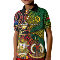 Vanuatu and Australia Kid Polo Shirt Vanuatuan Polynesian Mix Aussie Aboriginal Art LT14 Kid Black - Polynesian Pride