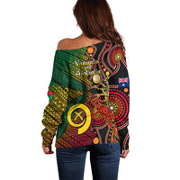 Vanuatu and Australia Off Shoulder Sweater Vanuatuan Polynesian Mix Aussie Aboriginal Art LT14 - Polynesian Pride