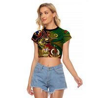Vanuatu and Australia Raglan Cropped T Shirt Vanuatuan Polynesian Mix Aussie Aboriginal Art LT14 Female Black - Polynesian Pride