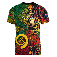 Vanuatu and Australia Women V Neck T Shirt Vanuatuan Polynesian Mix Aussie Aboriginal Art LT14 - Polynesian Pride