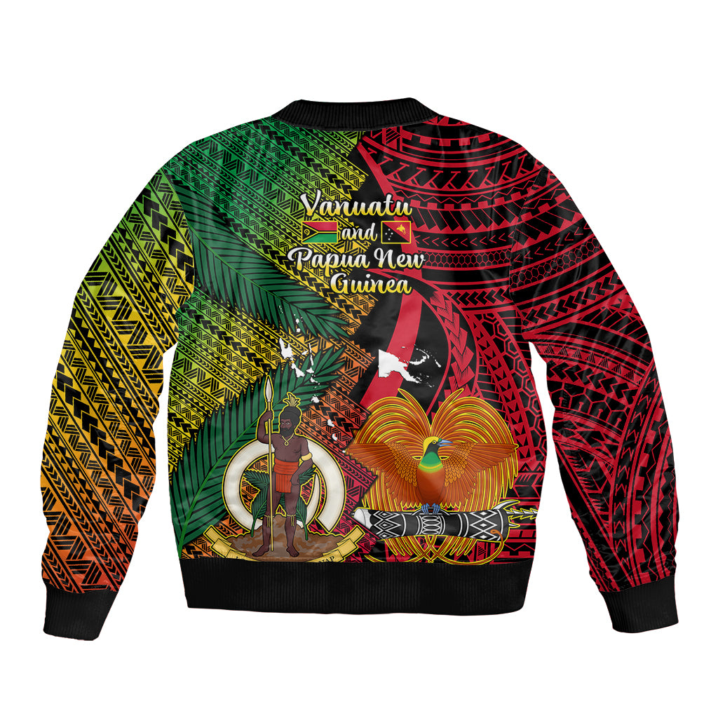 Vanuatu and Papua New Guinea Bomber Jacket Vanuatuan With PNG Polynesian Pattern LT14 - Polynesian Pride